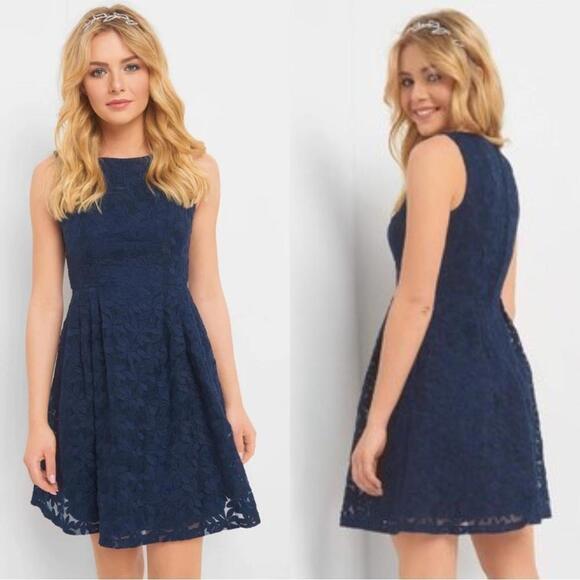 Orsay Navy Blue Floral Embroidered Lined A Line‎ Dress Size: EU 40 or US 8 - Picture 1 of 4